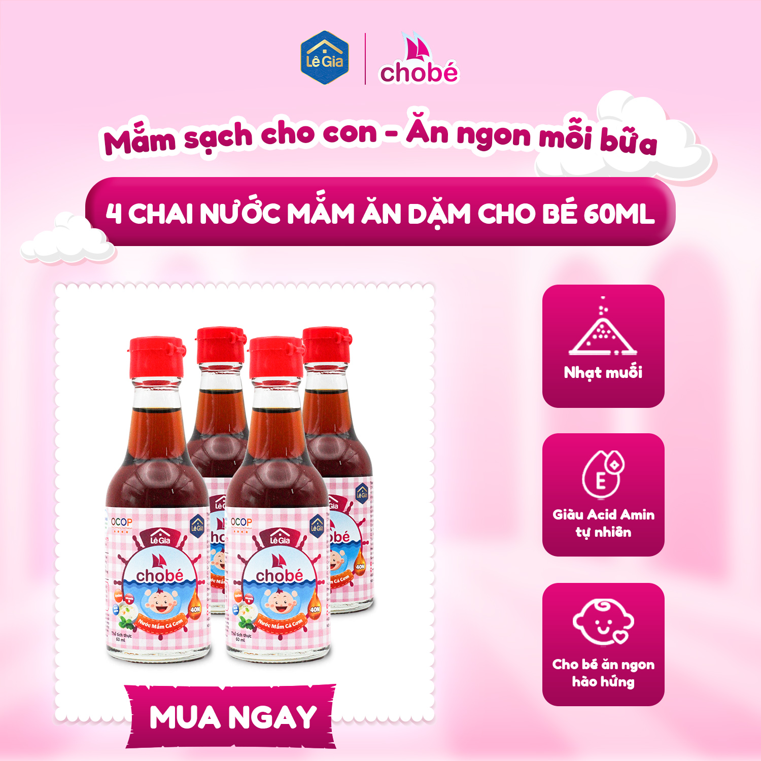 Combo 04 chai nước mắm Lê Gia cho bé ăn dặm 60ml0