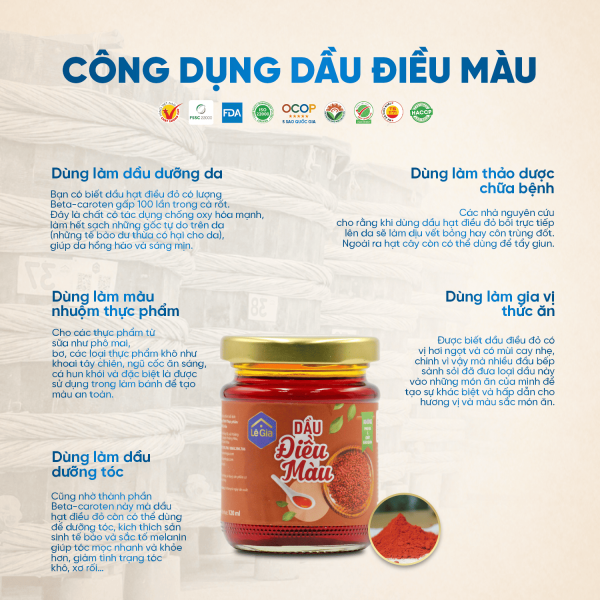 DẦU ĐIỀU MÀU LÊ GIA HŨ THUỶ TINH