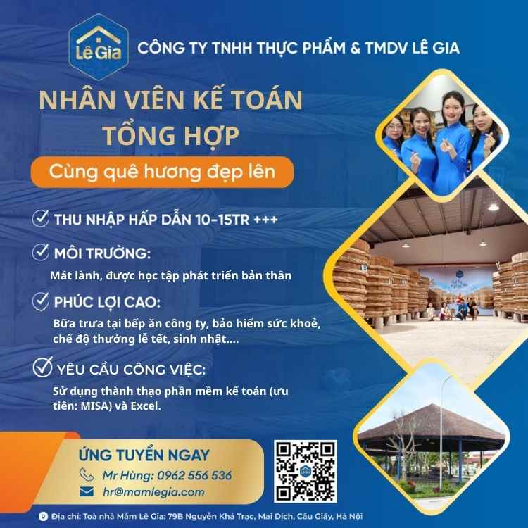 TUYỂN DỤNG NHÂN VIÊN KẾ TOÁN TỔNG HỢP TẠI VĂN PHÒNG HÀ NỘI