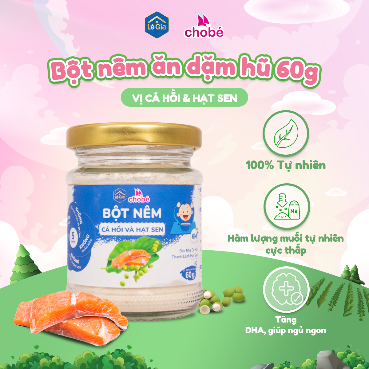 BỘT NÊM VỊ CÁ HỒI VÀ HẠT SEN HŨ 60g0