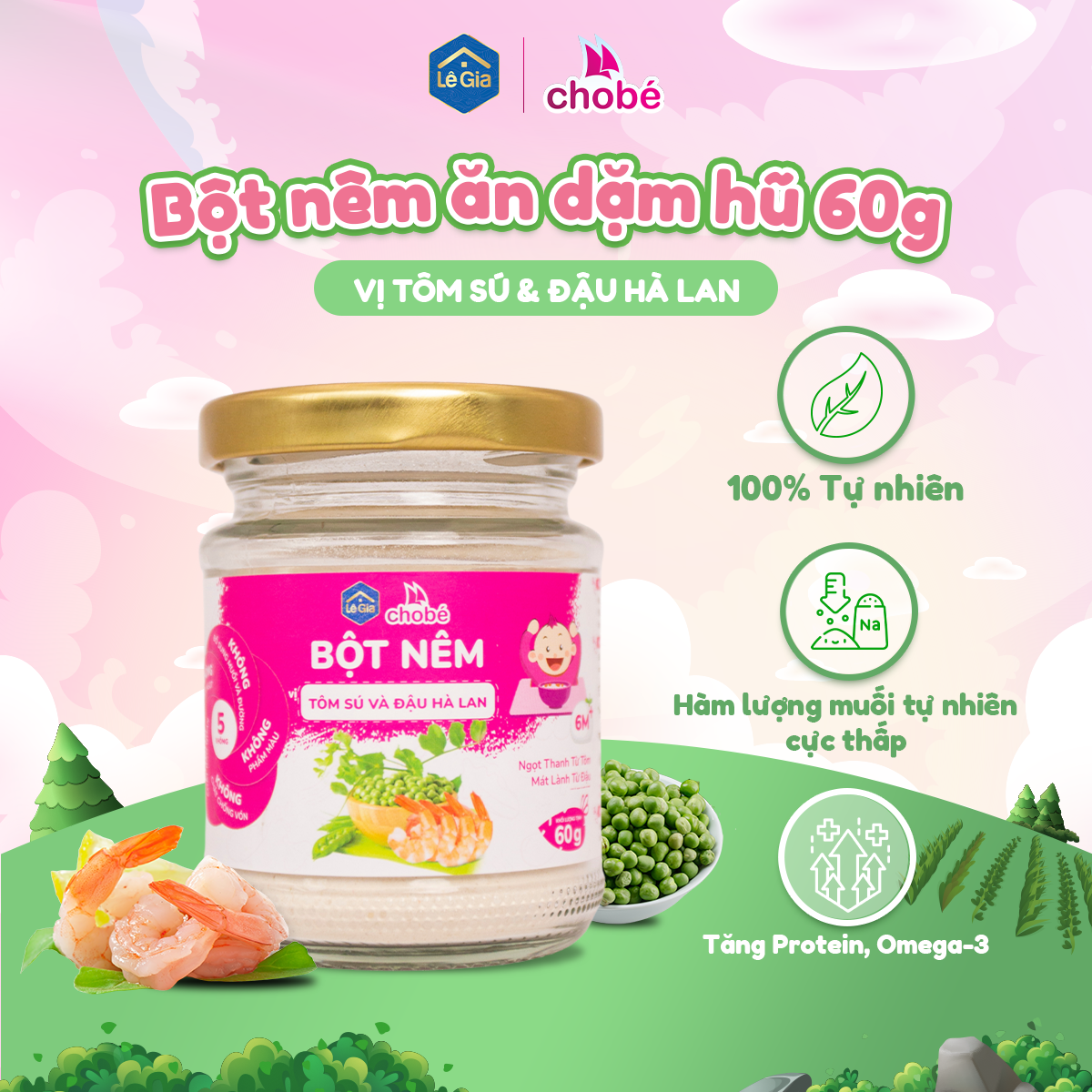 BỘT NÊM VỊ TÔM SÚ VÀ ĐẬU HÀ LAN HŨ 60g0