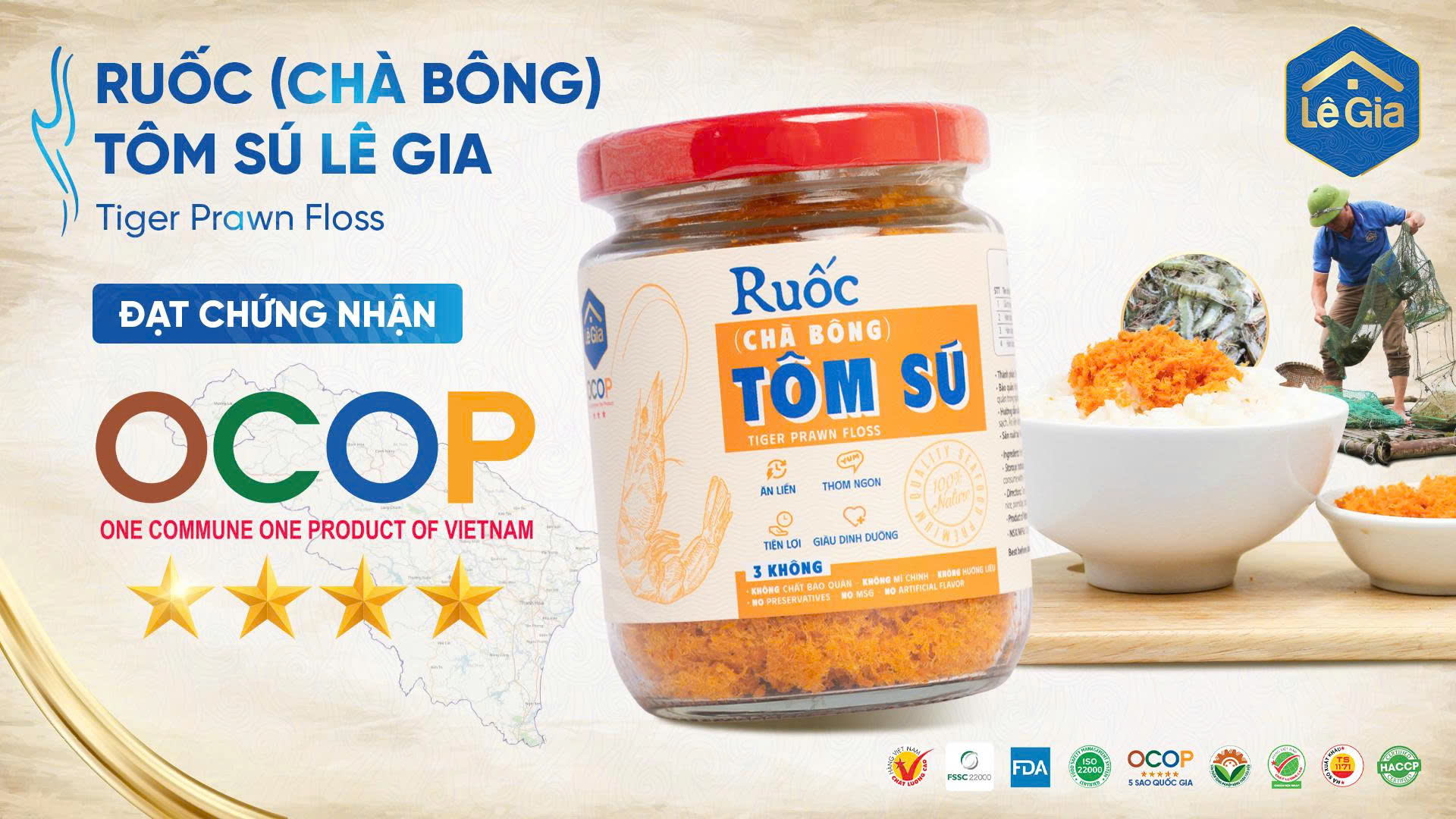 RUỐC (CHÀ BÔNG) TÔM SÚ LÊ GIA ĐẠT CHỨNG NHẬN OCOP 4 SAO