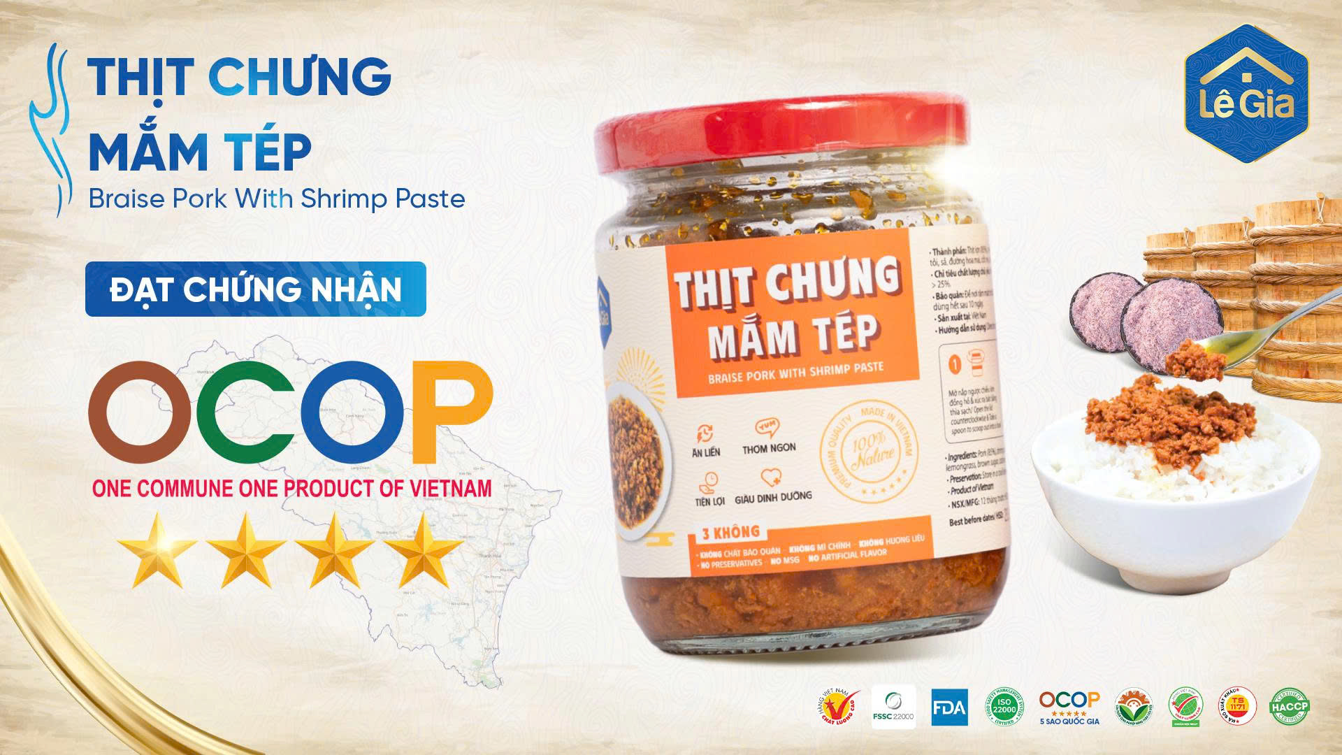 THỊT CHƯNG MẮM TÉP LÊ GIA ĐẠT CHỨNG NHẬN OCOP 4 SAO 